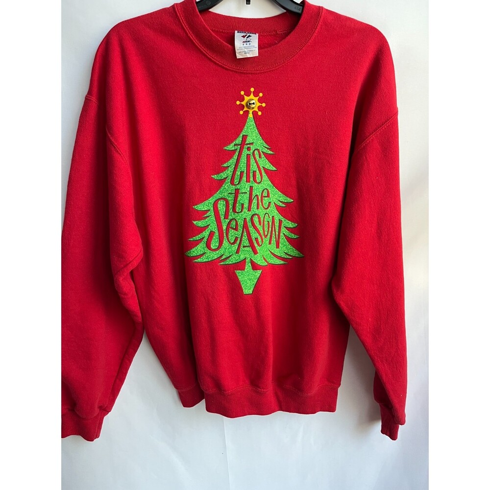 Jerzees Tis The Season Christmas Pullover Sweater Size M Red Crewneck Holidays